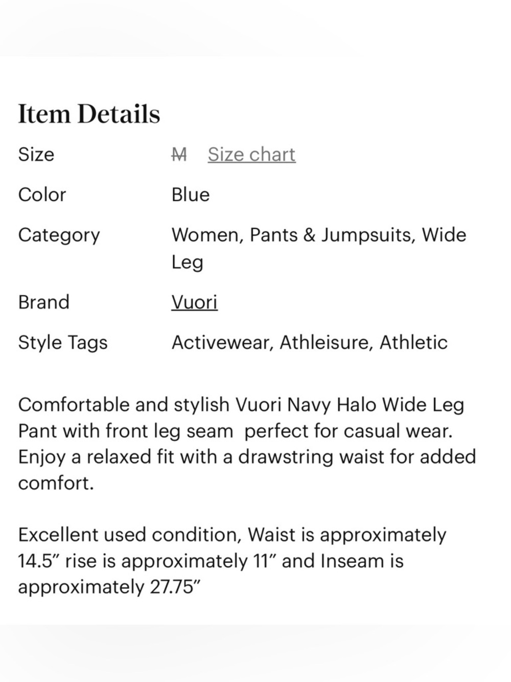 Vuori Navy Halo Wide Leg Pant Short - Picture 8 of 8